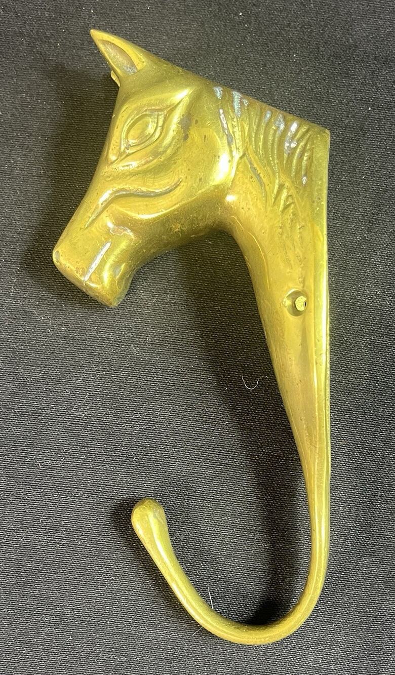 Vintage Solid Brass Horse Head Wall Hook Coat Hat Hanger Equestrian Decor 6”